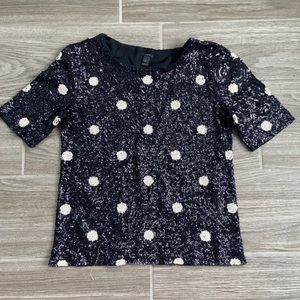 J. Crew sequin polka dot top blouse black white